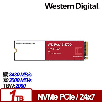 WD 紅標 SN700 1TB NVMe PCIe NAS SSD WDS100T1R0C