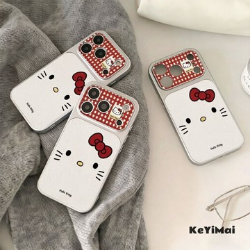 6h發貨🚚格紋大頭凱蒂貓適用iPhone17promax手機殼全包大視窗蘋果16/15/14/13/12/11小羊皮