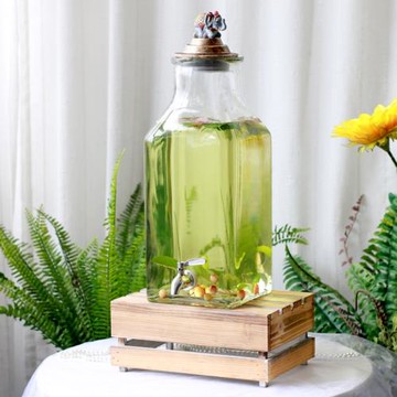 森系玻璃帶龍頭果汁罐婚禮甜品臺商用酒店自助餐開關飲料桶冷水壺