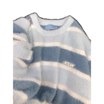 日系學院風撞色條紋馬海毛毛衣女溫柔風小眾軟糯系減齡針織衫上衣