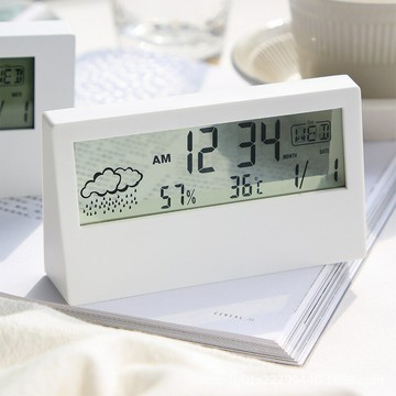 跨境熱銷款ins風天氣透明電子時鐘濕度計顯示夜光鬧鐘學生可印字【Snowbelle優選】