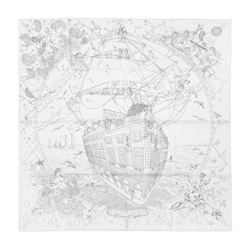 Hermes 愛馬仕 Hermès Flagship 90 手工捲邊斜紋真絲方巾(亮白/黑/灰)