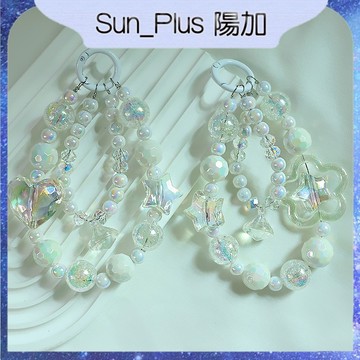 Sun_Plus 台灣現貨 電鍍水晶桃心UV珠串手機掛件 韓式風格鑰匙圈掛飾 包包配件掛飾禮物 手機掛件