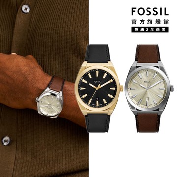 【FOSSIL 官方旗艦館】Everett系列 永恆時光日曆指針手錶 真皮錶帶 42MM(2色可選)