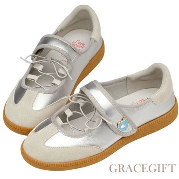【Grace Gift】Care Bears-牢騷小熊綁繩魔鬼氈瑪莉珍運動鞋 銀
