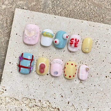 💟加一手工甲💅🏻【純手工實拍】假指甲泰式土味風可愛少女幼兒園美甲純手工穿戴甲純手工穿戴甲 JO3V