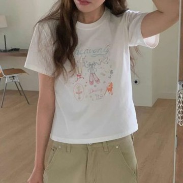正韓女上衣 芭蕾短袖短款T恤FIE1197-創翊韓都