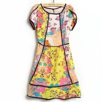 清！歐*利 夏韓版 歐美甜美波西米亞花色連衣裙剪標