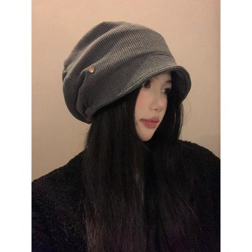 韓系灰色冷帽女2024年新款冬季堆堆帽寬松顯臉小百搭保暖包頭帽子