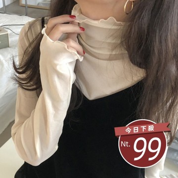 【台灣發貨】韓版花邊復古高領內搭網紗上衣 長袖上衣 長袖t恤 衣服 女裝 上衣【W310】