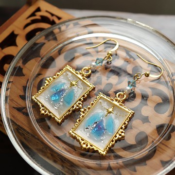 星之碎片 畫框 星空 夢幻 耳環/耳夾