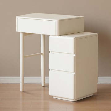 hoi!源氏木語小滿奶油風實木原木色伸縮化妝桌櫃0.79M Y246D03(不含鏡)