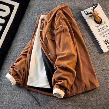 美式復古重磅燈芯絨外套男潮牌寬松百搭工裝夾克春秋季高級感襯衫