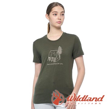 【wildland 荒野】女100%美麗諾150 印花短袖衣 『鼠尾草綠』0B02603 戶外 休閒 運動 露營 登山 吸濕 排汗 快乾 舒適
