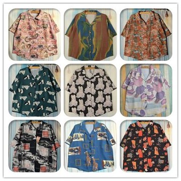 古著原創夏季復古油畫短袖襯衫韓版潮流港風情侶垂感花襯衣外套