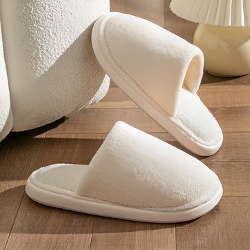 蓬鬆毛絨EVA厚底防滑保暖男女室內拖鞋  40~41  白色  1雙