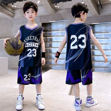 23號詹姆斯假兩件短袖運動套裝夏季兒童籃球服中大童背心球衣男童 球衣 籃球衣 運動套裝 運動上衣 訓練服 T恤 短袖