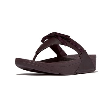 LULU 水鑽蝴蝶結皮革夾腳涼鞋-李子色