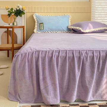 新款冬季加厚牛奶絨床裙單件水晶絨公主風床罩裙式三件套網紅