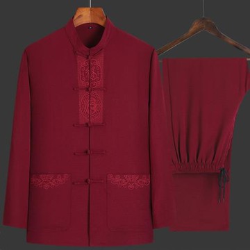 中國風棉麻唐裝男長袖套裝中老年人男裝爸爸裝婚禮衣服老人爺爺裝