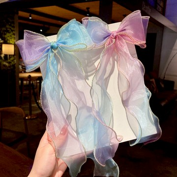 網紅新款蝴蝶結發夾兒童發飾發帶女童寶寶發卡編發飄帶頭飾