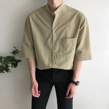 正韓夏季亞麻亨利領口袋短袖襯衫 4色 YUPPIE 預購商品 0523