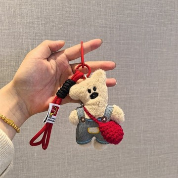 風度嚴選 ❤️ 可愛憨豆小熊掛件 手工針織包 超萌泰迪熊鑰匙扣 卡通毛絨公仔掛飾禮物 玩偶掛件 手機短款掛繩 毛絨吊墜