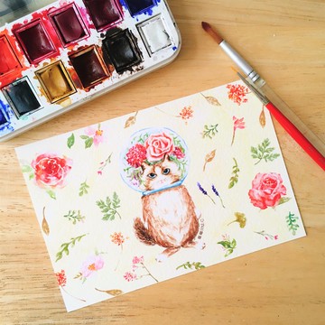 玻璃球貓貓 貴婦貓 明信片