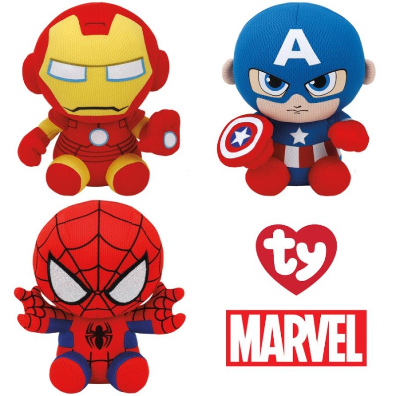 TY Marvel ぬいぐるみ 3点セット ビーニー スパイダーマン アイアン