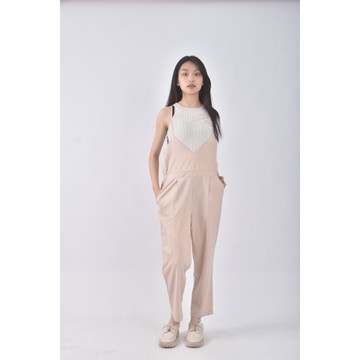 (F) 高腰質感吊帶杏色長褲二手衣