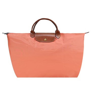 LONGCHAMP LE PLIAGE系列短把再生尼龍摺疊水餃旅行袋（小/腮紅橘）