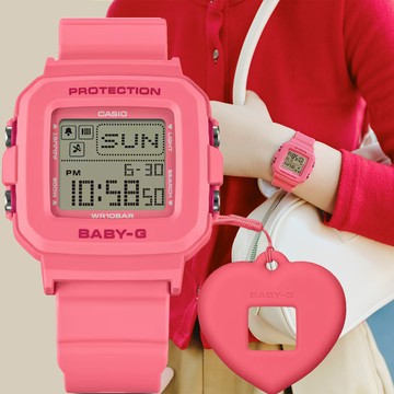 CASIO 卡西歐 BABY-G+PLUS 粉紅愛心錶殼吊飾套組 電子錶 女錶 手錶 BGD-10KH-4