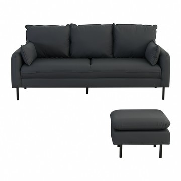 【IDEA】艾樂現代貓抓皮圓潤舒適三人沙發+腳蹬/皮沙發/L型沙發(2色任選)深灰色