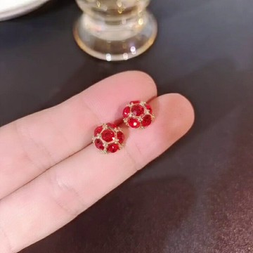 高級感氣質耳釘女紅色耳環洋氣抗過敏輕奢高檔爆款耳墜耳飾品