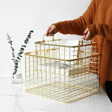 髒衣簍 髒衣籃 收納籃 臟衣簍零食辦公室桌面收納整理家用玩具大提手籃金色鐵藝筐