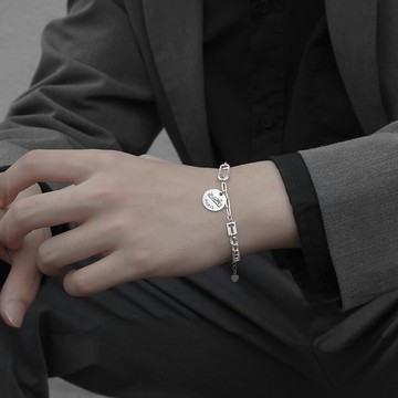 925純銀手鏈男潮簡約ins冷淡風小眾原創設計手繩男士手環輕奢飾品