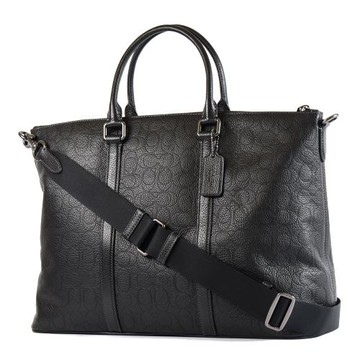 COACH CALEB 男款 壓印LOGO鵝卵石紋手提/斜背公事包-黑色