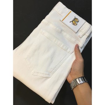 白色牛仔褲男秋冬季厚款潮牌高端韓版休閑彈力修身小腳長褲古士狼