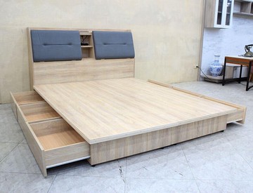 【歐風別館】洛克五尺梧桐色雙人床頭箱+六抽屜床底【附USB插座~基隆至台中免運費】