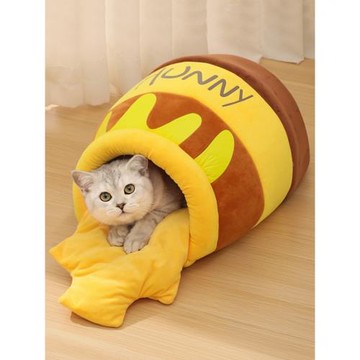 蜂蜜罐貓窩秋冬保暖小狗窩蜜糖罐頭窩可愛封閉式貓咪床睡覺用墊子