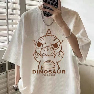 【夏季上新】加大碼胖子華夫格短袖t恤男夏季新款寬鬆設計感透氣五分袖潮