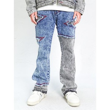 MergeLab復古破壞黑藍解構拼接微喇牛仔褲堆積重工水洗高街VIBE