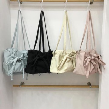 小臟柜 自制小眾韓版芭蕾少女風褶皺蝴蝶結尼龍托特包單肩腋下包