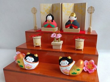 【雛偶】冨久桃 親王飾 與 おとぎ犬・雛道具（雛壇另購）