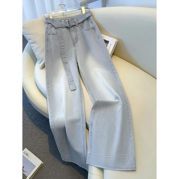 (免運)淺煙灰色九分闊腿牛仔褲女春季穿搭2026新款爆款褲子高腰直筒長褲