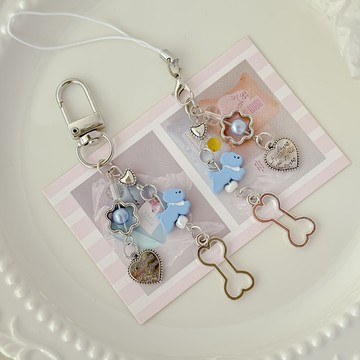 『百貨屋二號』藍色系愛心小狗手機鏈百搭書包掛飾咕本拍立得相機耳機包掛件包掛