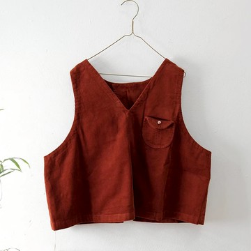 燈芯絨 V 領寬鬆短款無袖背心739208