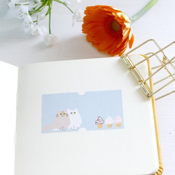 特大號標籤機貼紙 長毛貓與冰淇淋 12 枚入