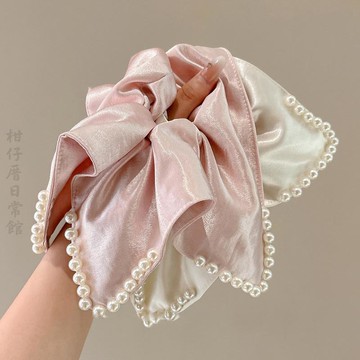 🔥2件9折🍊臺北出貨🍊可開發票法式復古緞面白色方巾大腸髮圈女高級感發飾方形大號頭繩2026新款