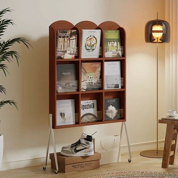 文件架 雜志架 檔案架 免運 附發票 北歐實木展示架客廳中古風雜志架落地ins風移動書架書報架置物架